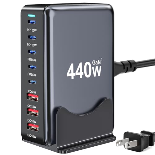 440W USB C Charger Block, 8-Port Fast USB Charging Station Dual PD 100W GaN III Pro Charging Station For Multiple Devices, Laptop Charger Adapter Compatible with MacBook, DELL, iPad, iPhone, Samsung etc