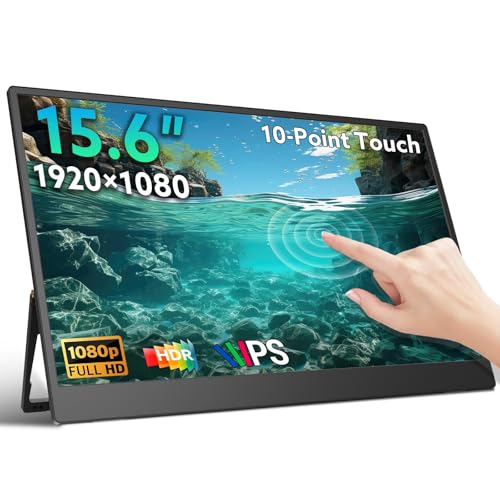 Portable Monitor Touchscreen 15.6'' FHD 1080P USB-C HDMI Ultra-Slim Gaming Display, Built-in Stand Speakers HDR IPS,for Laptop PC Mac Phone PS4/5 Travel Monitors (1080p Touchscreen, 15.6")