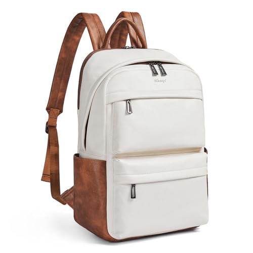 Leather Laptop Backpack for Women (Beige)