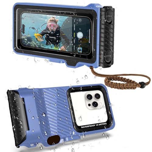 Waterproof Phone Case for Snorkeling & Diving (33ft/10m), IP68 Waterproof Hard Case for Swimming, Universal Underwater Touch Screen Case Compatible with iPhone (Blue, 4th Generation Phone Case)