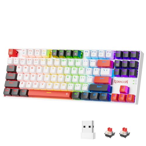 Redragon Wireless Gaming Keyboard, BT/2.4Ghz Tri-Mode Mechanical Keyboard with Aluminum Pannel, Hot-Swap Red Switch, Programmable 87 Keys TKL, LED Rainbow Backlit - K552WLR-KRS(Neo Nocturne)