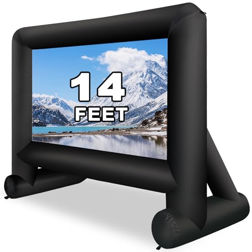 Inflatable Projector Screen 14ft Inflatable Movie Screen Outdoor with Air Blower and Storage Bag, Easy Set up, Front and Rear Projection for Outdoor Movie Night Backyard Pool Fun
