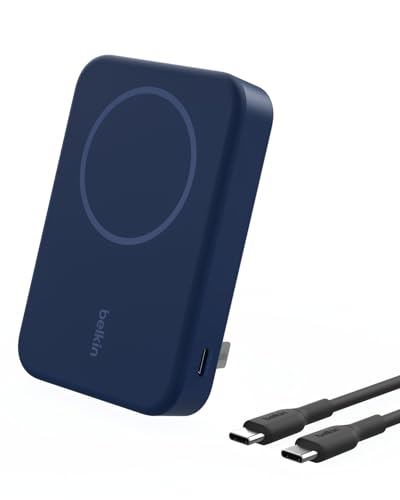Belkin Portable Charger, Wireless Power Bank 15W 10000 mAh w/ Qi2, MagSafe Charger + Built-in Pop-up Kickstand - Compatible w/iPhone 17, Air, Pro, Pro Max, Google Pixel 10, etc. - Blue