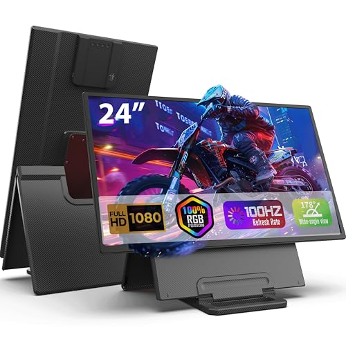 23.8" Portable Monitor, 1080p FHD 100HZ IPS Gaming Monitor, 90 Rotatable & Height-Adjustable Display, Built-in Speakers, VESA Mounting, External second monitor for Laptop, Mini PC, Switch, PS5