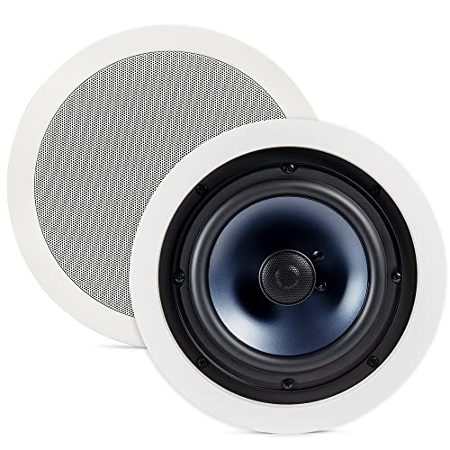 Polk Audio RC80i 2-Way Premium in-Ceiling 8" Round Speakers, Set of 2 Perfect for Damp and Humid Indoor/Outdoor Placement - Bath, Kitchen, Covered Porches (White, Paintable-Grille) (Pack of 6)
