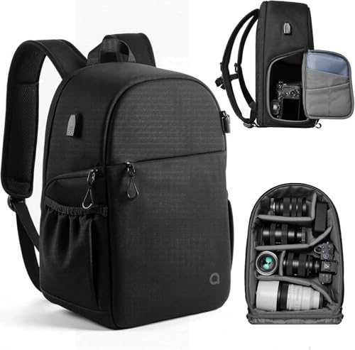 llano Camera Backpack for DSLR/SLR/Mirrorless  Water-Resistant Photography Bag with Laptop Slot & Tripod Holder, Compact Case for Canon/Nikon/Sony, Travel & Outdoor,Large 20L Capacity, Black