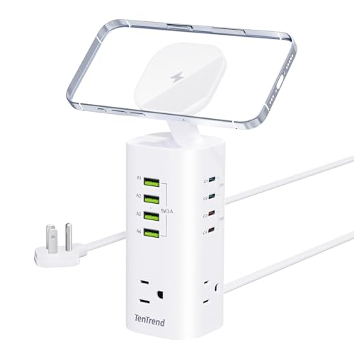 Tower Power Strip Surge Protector with 3 AC Outlets & 8 USB Ports (4 USB-C), TenTrend 160W Fast Charging Station, 5 FT Flat Plug Extension Cord with Multiple Outlets for Home Office Dorm Room