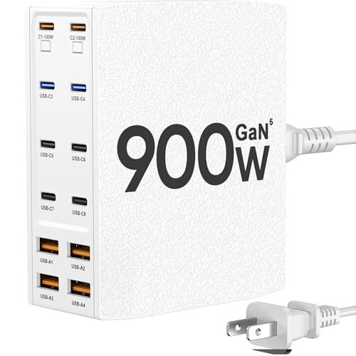 USB Charging Station (600W),12-Port USB C Charger Block with Dual 100W PD USB-C Fast Charging Station Hub for MacBook Pro/Air/All iPad Phone 17/16 15/14/13/Pro Max/Samsung Galaxy Note(White)