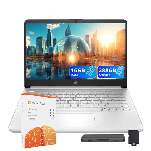HP Stream 14" Ultra-Light Laptop for Students & Business, Intel Processor N150, 16GB RAM, 288GB Storage(128GB UFS+160GB Docking Station Set), 1 Year Office 365, Wi-Fi 6, Copilot AI, Win 11, Silver