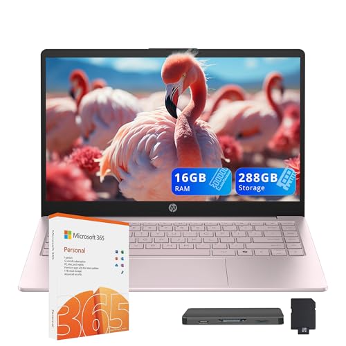 HP Stream 14" Ultra-Light Laptop for Students & Business, Intel Processor N150, 16GB RAM, 288GB Storage(128GB UFS+160GB Docking Station Set), 1 Year Office 365, Wi-Fi 6, Copilot AI, Win 11, Pink