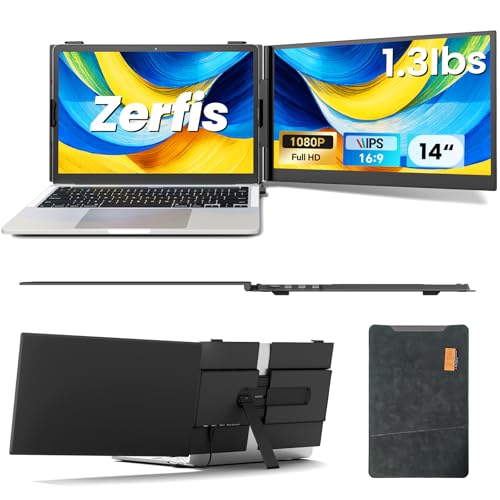 Laptop Screen Extender, Ultra-Thin 14" FHD 1080P Portable Monitor for Laptop, 1.3lbs Lightweight Dual Monitor Extender Plug & Play for 13"-17" Laptops, Compatible with Wins/Mac/Android/Chrome