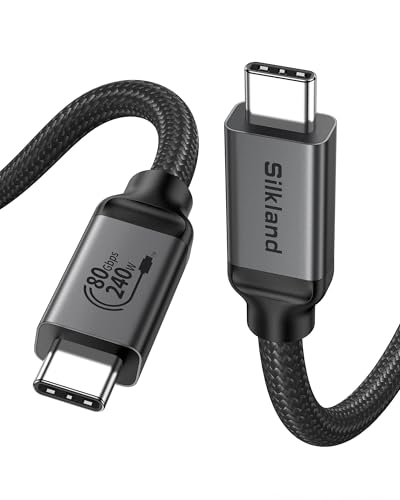 Silkland USB 4 80Gbps for Thunderbolt 5 Cable 5FT, [USB-IF Certified], up to 120Gbps Bandwidth for Dual 8K, 240W, Braided USB C Monitor Cable Compatible for Thunderbolt 4/5, SSD, MacBook M4 Pro, Dock