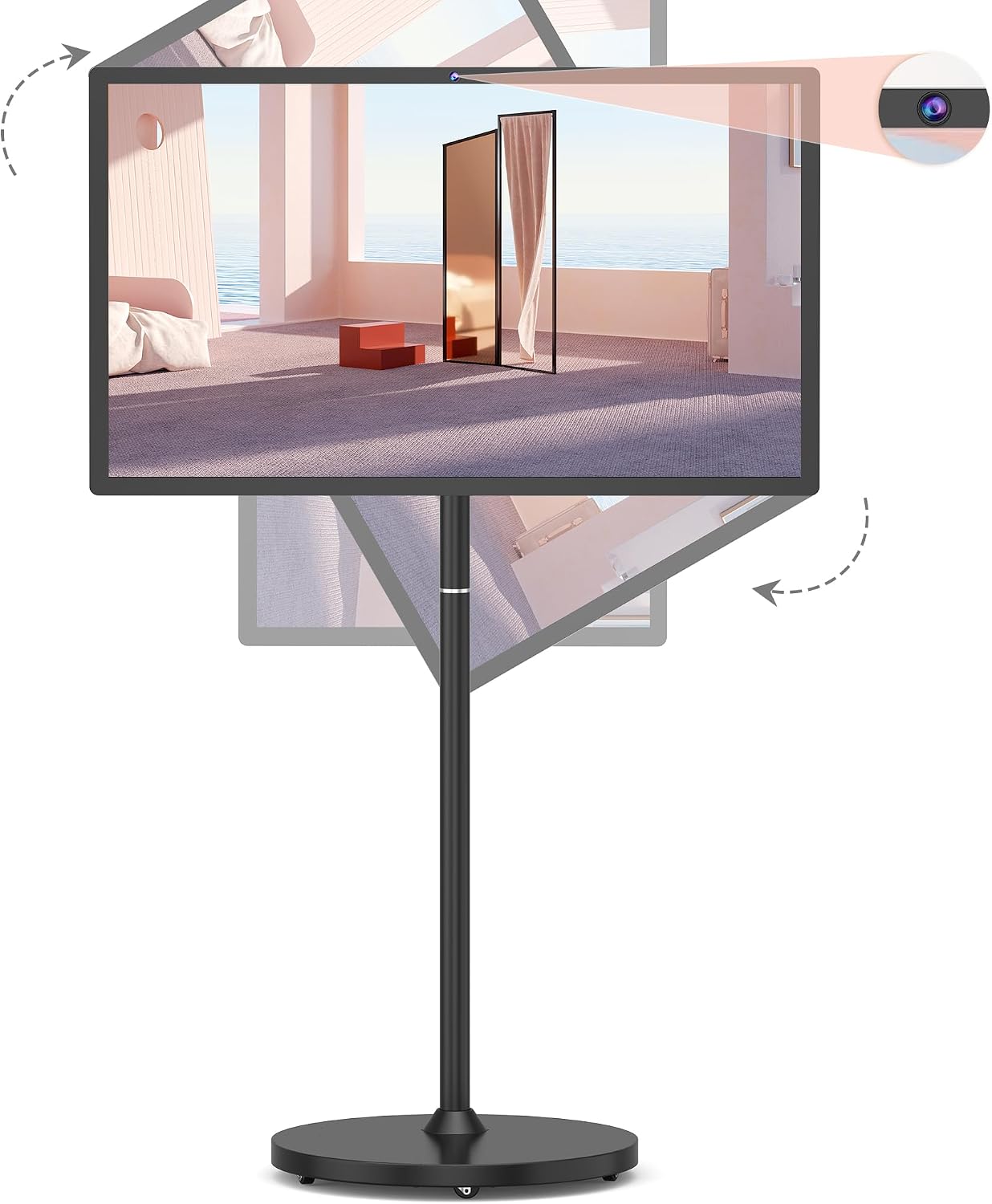32-Inch Portable Smart TV on Wheels with Touch Screen Monitor | 8G RAM +128G Storage | 8-core CPU Qualcomm | Built-in 6-8H Battery | 8MP Webcam | Android 13 OS | Full Swivel Rotation | Remote Control