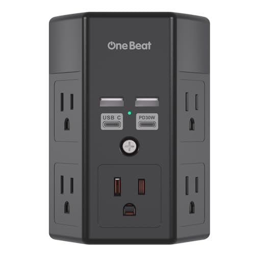 Surge Protector, 5 Outlets Extender with 4 USB Ports(USB C PD30W), 3-Side 1680J Power Strip Multi Plug Outlet Expander, USB Wall Charger, Outlet Splitter Adapter Wall Mount for Home Office(Black)