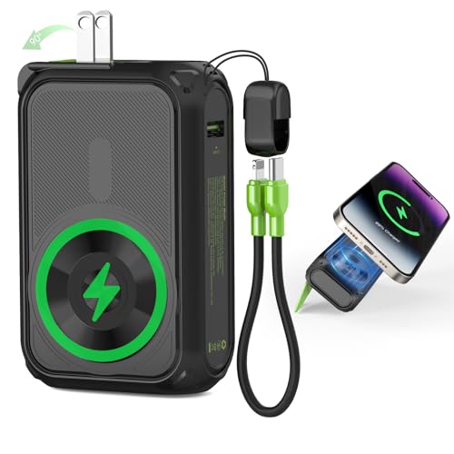 6 in1 Magnetic Power Bank Charger 20000mAh Portable Charger with Built-in Cable and Foldable AC Plug, 22.5WMAX, Portable Charger with Built-in Cables for Samsung Google Pixel LG Moto iPhone iPad