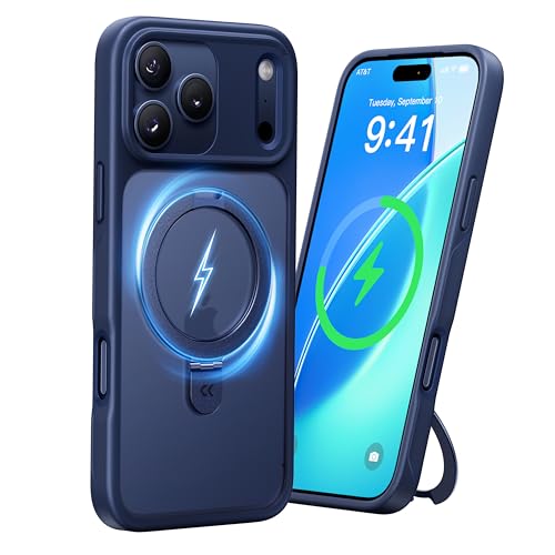 CASEKOO for 17 Pro Case with Magnetic Ring Stand [Camera Protection][Military Drop Protection][Fit for MagSafe] Translucent Matte Slim Phone Cover for 17 Pro Case 6.3", Deep Blue