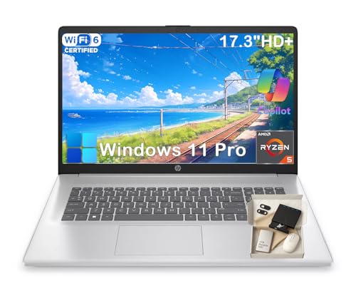 HP 17 Laptop for Business and Students - 17.3" HD+ 250 Nits Anti Glare, AMD Ryzen 5 7430U, Webcam, WiFi6, Fast Charge, Win 11 Pro (32GB RAM | 1TB SSD)