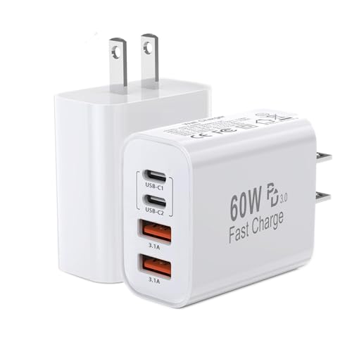 60W USB C Charger Block,2Pack 4-Port GaN