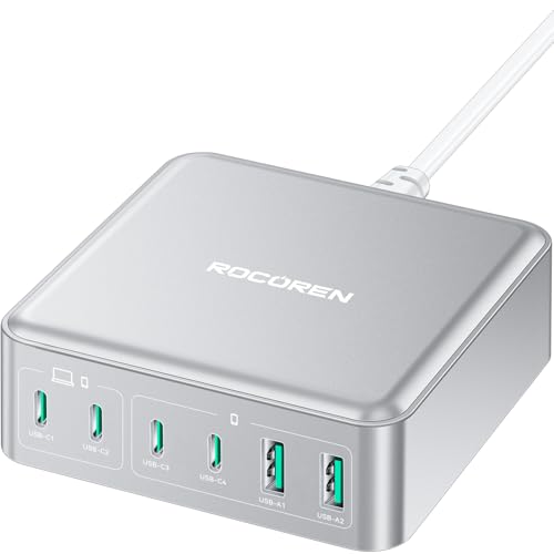 270W USB C Charger Block, Rocoren 6 Port Multi USB-C Charging Station,100W PD Fast USBC Gan Charger Station Hub Dock for Multiple Devices, Laptop Type C for MacBook/iPhone 16/iPad/Galaxy S25