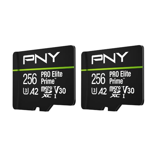 PNY 256GB PRO Elite PrimeTM C10 U3 V30 A2 microSDXC Flash Memory Card Ultra-Fast Speeds, Read 200MB/s, Write 150MB/s, 4K UHD, Full HD, UHS-I, 2-Pack