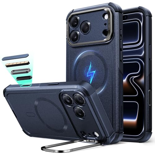 ESR for iPhone 17 Pro Case with Stash Stand, 7X Military-Grade Drop Protection with Camera Control, Shock-Absorbing Phone Rugged Cover, Compatible with MagSafe Accessories, Cyber Series, Blue