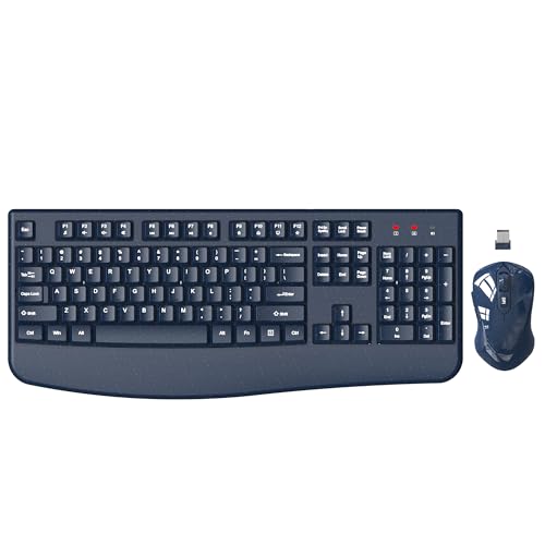 Wireless Keyboard and Mouse Combo, EDJO 2.4G Full-Sized Ergonomic Computer Keyboard with Wrist Rest and 3 Level DPI Adjustable Wireless Mouse for Windows, Mac OS Desktop/Laptop/PC(Galaxy Blue)