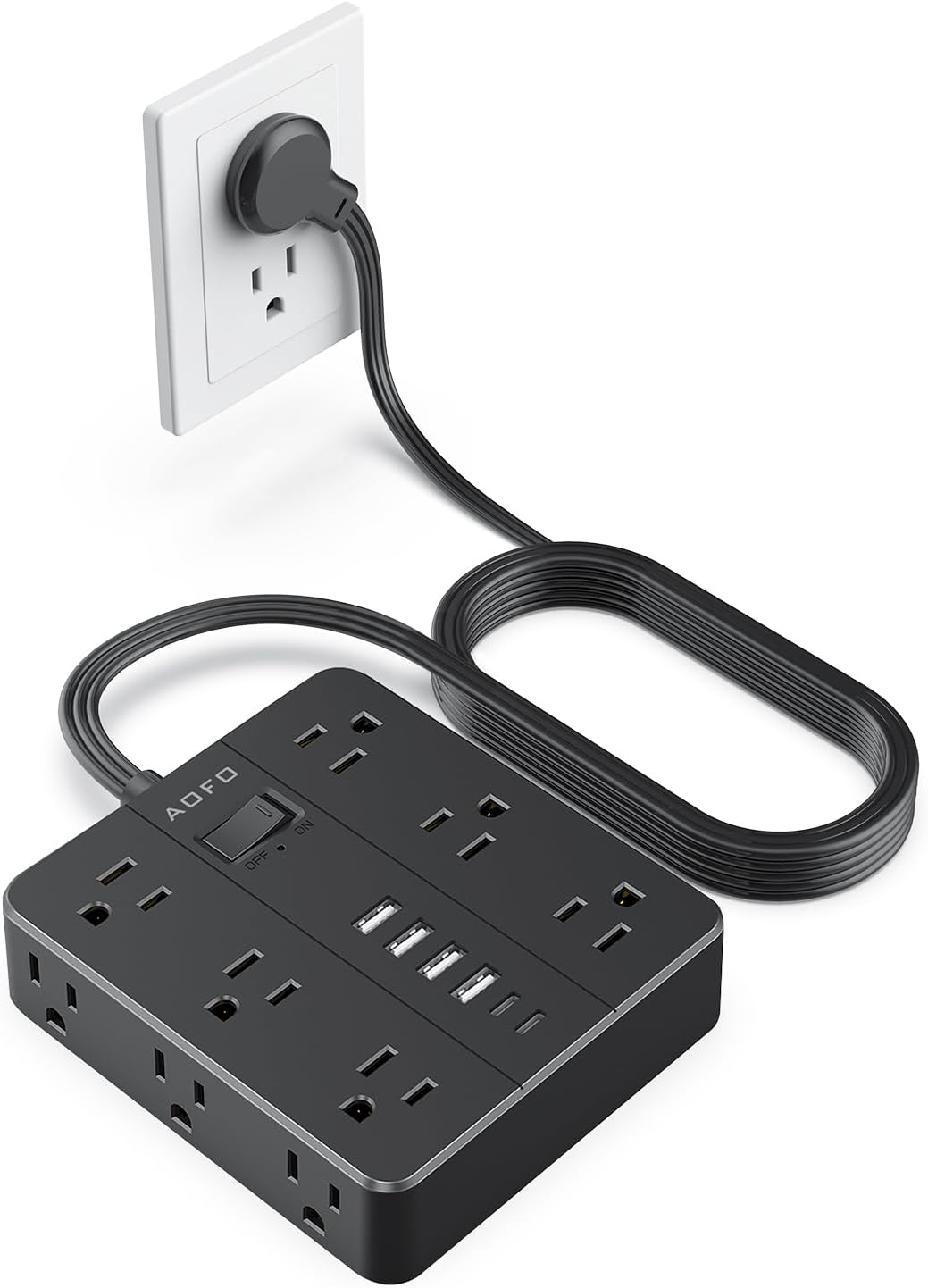 AOFO 12-Outlet Flat Strip w/ USB-C