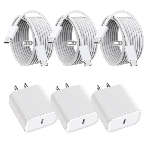 iPhone 16 15 Charger Fast Charging,3Pack 20W Fast Charging USB C Charger with 10Foot Long Type C to C Cable Cord TypeC Block Brick for iPhone 16e/16/16 Pro/16 Plus/16 Pro Max/15 Pro,iPad Air/Pro/Mini