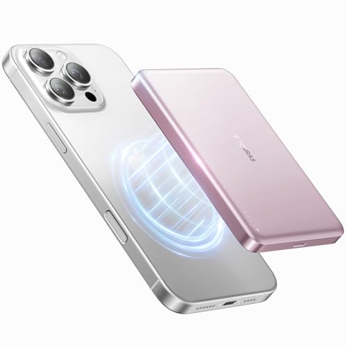 TORRAS MiniMag Power Bank,Ultra-Slim 10,000mAh Magnetic Wireless Portable Charger, 22.5W Fast Charging iPhone Air Magnetic Battery Pack Designed for iPhone 17 Pro Max/17 Pro/Air/16/15/14/13/12, Pink