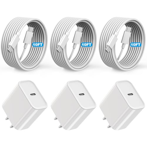 [Apple MFi Certified] Long 10FT USB‑C to USB‑C 3-Pack + 20W PD