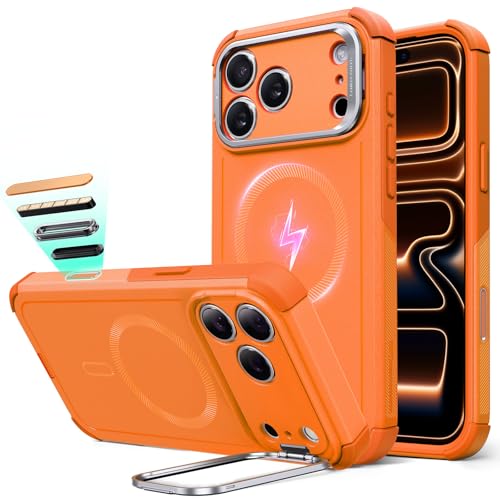 ESR for iPhone 17 Pro Case with Stash Stand, 7X Military-Grade Drop Protection with Camera Control, Shock-Absorbing Phone Rugged Cover, Compatible with MagSafe Accessories, Cyber Series, Orange