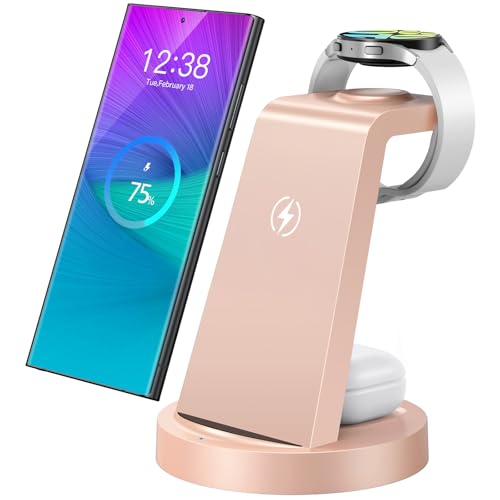 Wireless Charger for Samsung: 3 in 1 Wireless Charging Station for Samsung Galaxy Watch 8 7 6 5 4 3 Pro Classic Galaxy Buds - Charger Dock Stand for S25 S24 Ultra S23 S22 S21 Note Z Fold Android