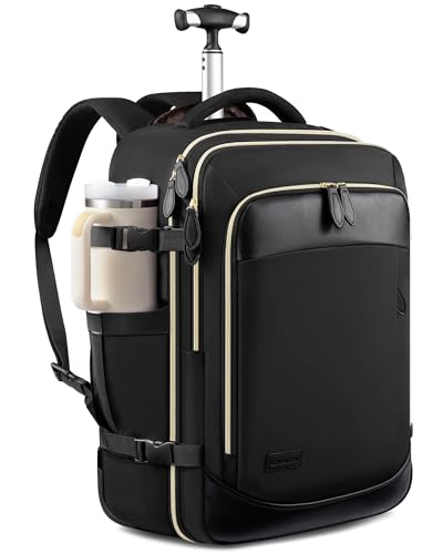 LOVEVOOK Rolling Backpack with Wheels, Carry On Luggage for Women Men, 17 Inch Wheeled Travel Backpack 57L Water Resistant, Flight Approved Underseat Luggage Trolley Bag for Business Overnight