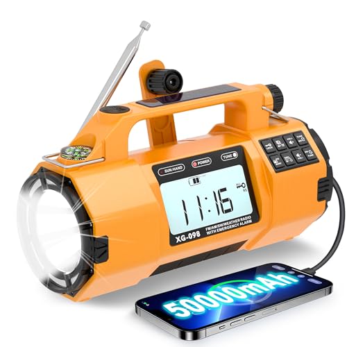 Emergency Alert NOAA Weather Radio with Hand Crank & Solar Power Portable AM/FM/SW Radio, Flashlight, Replaceable Battery, Cell Phone Charger, SOS Alarm, Power Outage Essentials for Outdoor