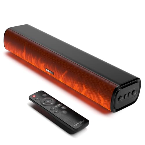 16-Inch Sound Bar for TV, 60W Compact Bluetooth Soundbar with Remote, Flame Lamp, Optical/ARC/3.5mm AUX/RCA, Wall-Mountable TV Speaker for Smart TV, PC, Gaming, Projector, Home Theater