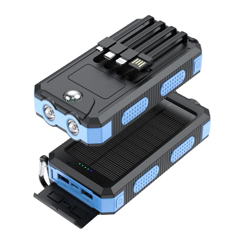 Solar Charger, 20000mAh Portable Type-C Solar Power Bank with 4 Cables, Waterproof Battery Pack, Outdoor External Backup Power Charger Six Outputs/LED Flashlights, Perfect for Camping Travel