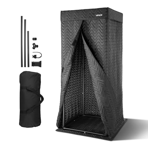 VEVOR Portable Vocal Booth, 6.56 ft Height, Portable Recording Studio with Travel Bag, Mobile Tablet Stand, Thickened Soundproofing, Sound Isolation Booth for Echo-Free Vocals, Podcasts, Voiceovers