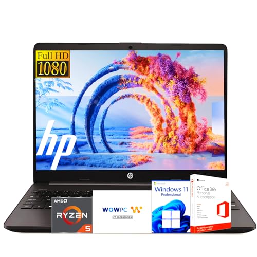 HP Business Laptop with Microsoft Office 365, AMD Ryzen 5 5500U Processor (Beats i7-1165G7), 15.6" FHD Display, 16GB RAM, 1TB SSD, Ethernet RJ-45, SD Card Reader, HDMI, Windows 11 Pro, WOWPC USB
