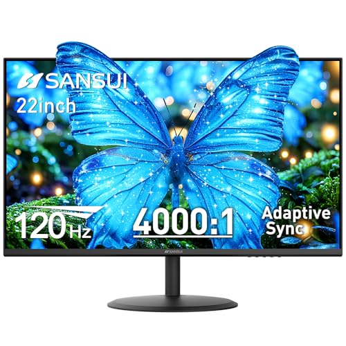 SANSUI 22 Inch 120Hz Monitor, FHD Computer Monitor 4000:1 Contrast Ratio with Adaptive Sync, HDR 100% sRGB, HDMI 2.1 x 2, VESA Mount, Eye Care for Home/Office (ES-22X3AH, One HDMI Cable Included).