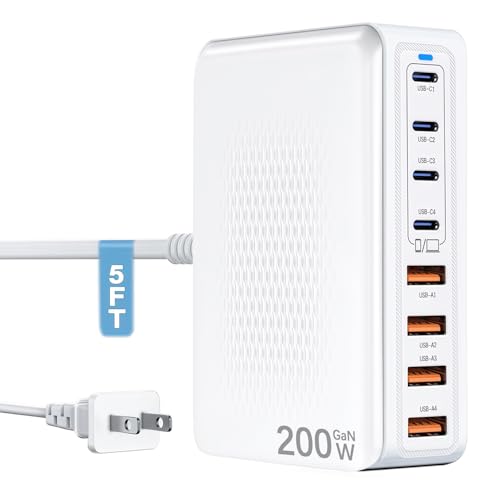 USB C Charger Block 200W GaN 8-Port