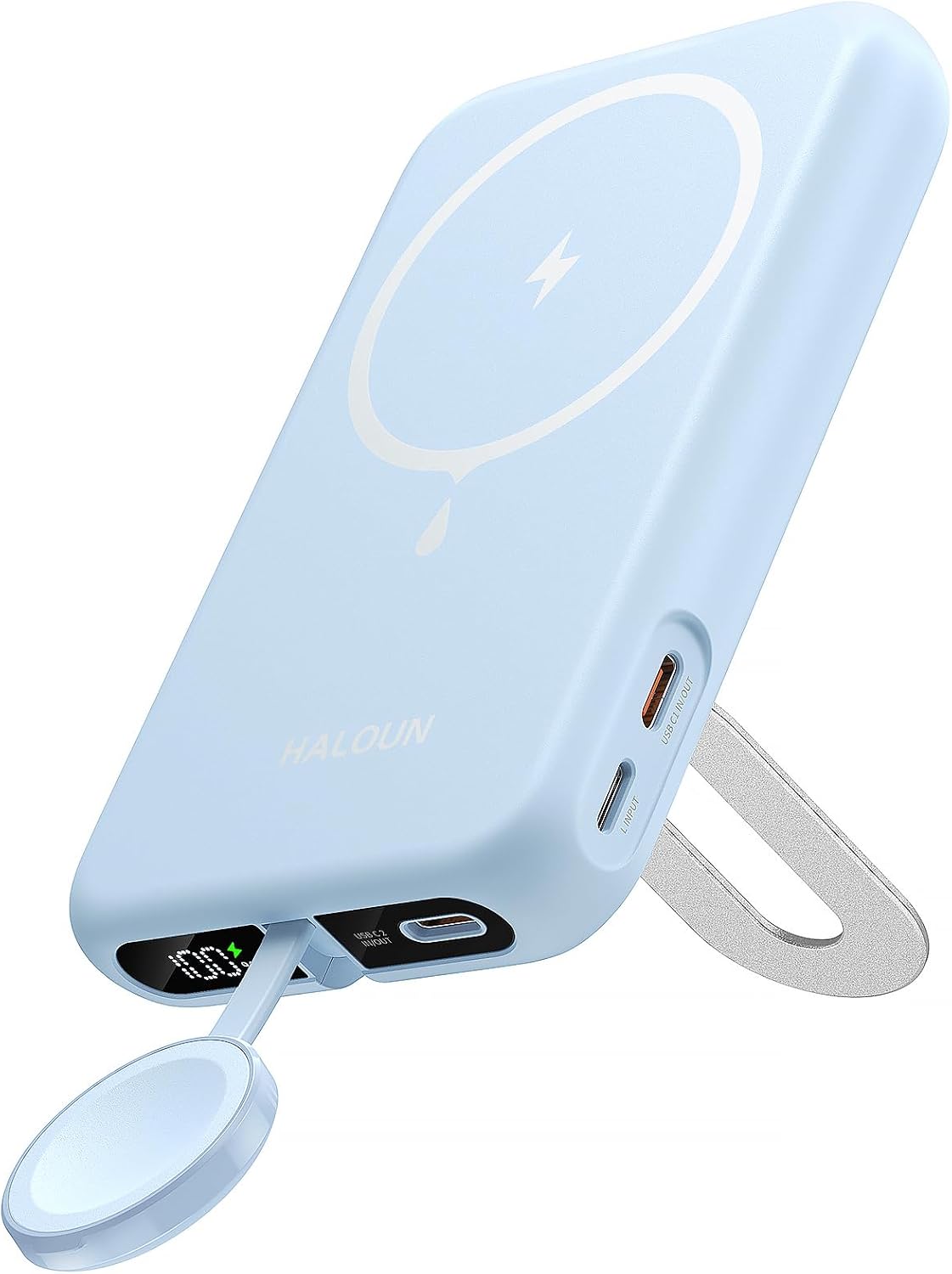 Magnetic Portable Charger for iPhone and Apple Watch, 10000mAh Wireless Power Bank PD 20W USB-C Fast Charging Battery Pack with Stand for iPhone Air 17/16/15/14/13/12 Pro MaxiWatch 11-1/SE/Ultra 3-1