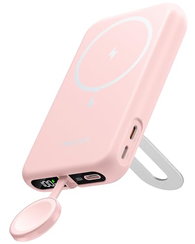 Magnetic Portable Charger for iPhone and Apple Watch, 10000mAh Wireless Power Bank PD 20W USB-C Fast Charging Battery Pack with Stand for iPhone Air/ 17/16/15/14/13/12 Pro MaxiWatch 11-1/SE/Ultra 3-1
