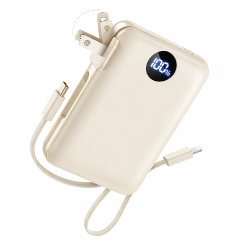 Portable Charger with Built in Cable & Wall Plug, 50000 mAh Power Bank, 22.5W Fast Charging, 4 Outputs, Travel Essential Battery Pack with LED Display for iPhone 17/16/15/14 Series, Samsung, iPad etc