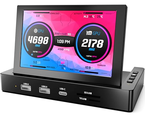 5'' Mini Monitor for PC Raspberry Pi 5/4/3-ROADOM Multi-Port Docking Station with Built-in USB Hub & Dual Speakers,USB-C/HDMI Connection for DIY Projects,Gaming & Programming,System Monitoring AIDA64