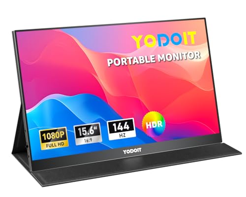 Yodoit Portable Monitor 144Hz 15.6" - FHD 1080P Gaming Screen for Laptop IPS Display with USB Type C Port and Speakers