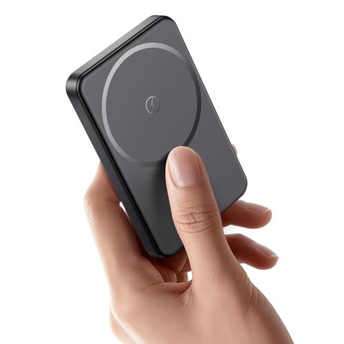 for Magsafe Power Bank 5000mAh, 0.57'' Ultra Slim Magnetic Battery Pack, 15W Wireless Magnetic Portable Charger, 20W PD Fast Charging, Battery Pack for iPhone 17/16/15/14/13/12 Series (Black)