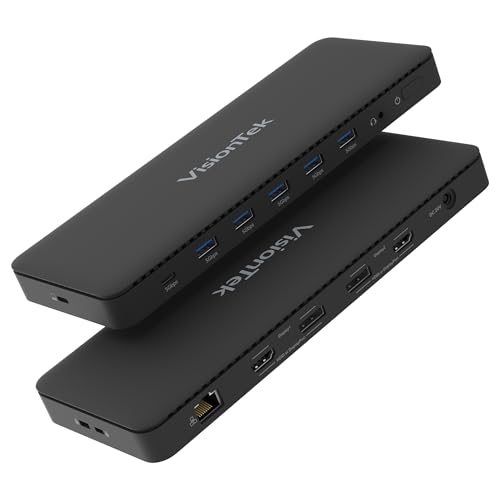 VisionTek VT4600DL Laptop Docking Station for Windows, MacOS or ChromeOS  Connect with USB-C or USB-A, 100W Laptop Charging, Dual 4K Displays, 2X HDMI, 2X DisplayPort, USB-A, USB-C, Audio, Ethernet