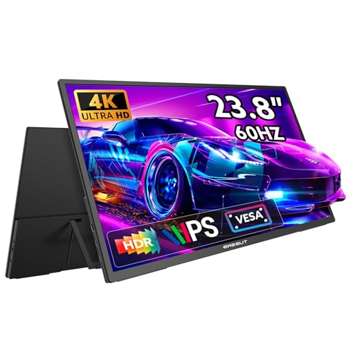 23.8'' Portable Monitor 4K UHD (3840 * 2160) 120% sRGB Fast IPS External Gaming Screen 60Hz USB-C HDMI Built-in VESA Stand Speakers for Laptop PC Mac Phone PS4/5 Xbox Switch