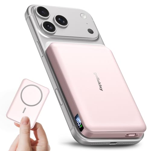 for Magsafe Portable Charger,10000mAh Power Bank with Type-C 20W PD Fast Charging, Lightweight and Slim, LED Display for Magsafe Battery Pack for iPhone 16/15/14/13/12, Pink