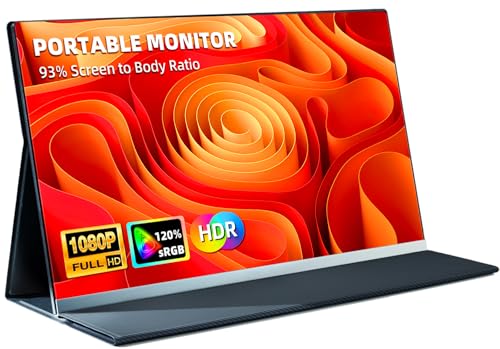 15.6" Portable Monitor for Laptop - Ultra-Thin 1080P FHD 93% Screen Ratio 120% sRGB Wide Color HDR USB-C HDMI Display Gaming Monitor with Smart Cover & Stand for PC MAC Phone PS4/5 Xbox Switch